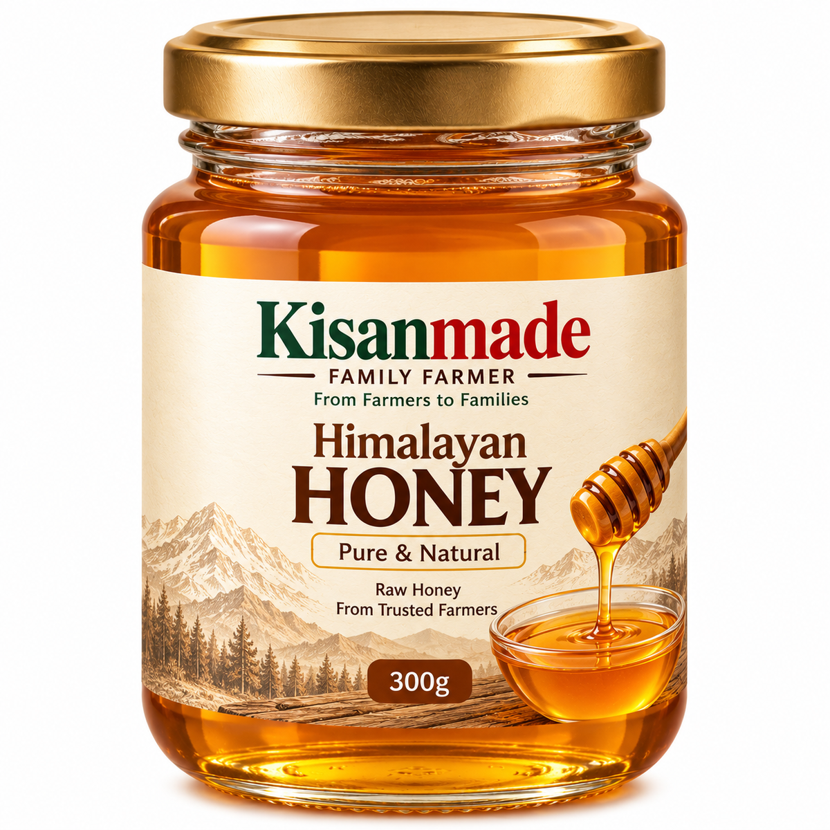 Kisanmade Himalayan Honey 300g | Natural Honey in Glass Jar